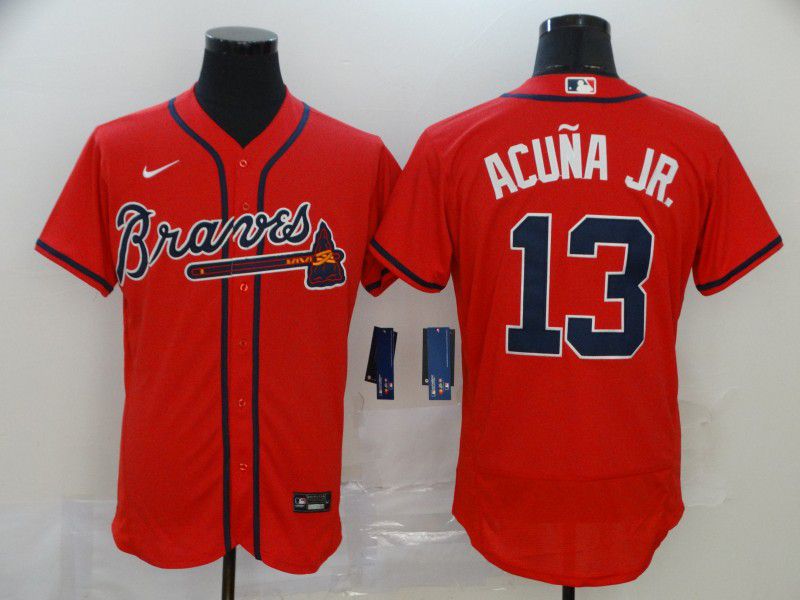 Men Atlanta Braves #13 Acuna jr Red Nike Elite MLB Jerseys